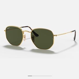 Ray-Ban Hexagonal Flat Lenses- Green Lens with Polished Gold